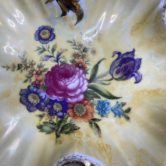 Vintage 50s GC Japan Hand Painted Floral Decorative Dish Gold Accents Fine China - Picture 2 of 8